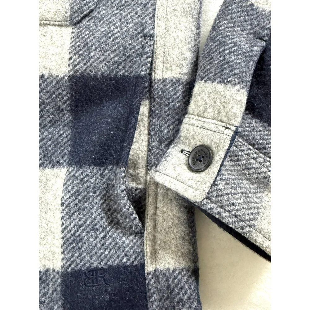 Banana Republic Men’s S Buffalo Plaid Shirt Jacket Shacket Navy Gray Warm Lined‎